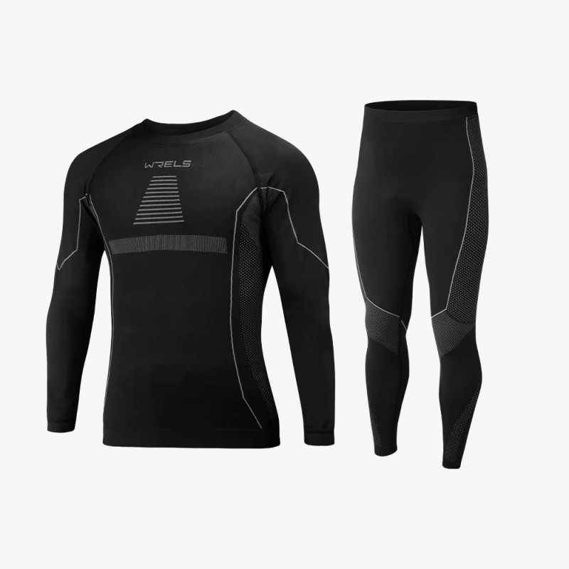 Men's thermal sports underwear set featuring a long-sleeve compression top and thermal leggings with moisture-wicking, breathable fabric designed for winter sports, running, cycling, hiking, training and cold-weather outdoor activities.