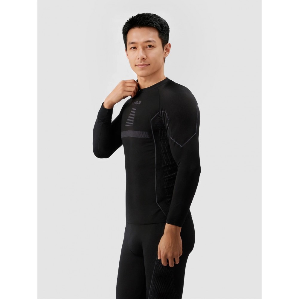 Men's thermal sports underwear set featuring a long-sleeve compression top and thermal leggings with moisture-wicking, breathable fabric designed for winter sports, running, cycling, hiking, training and cold-weather outdoor activities.