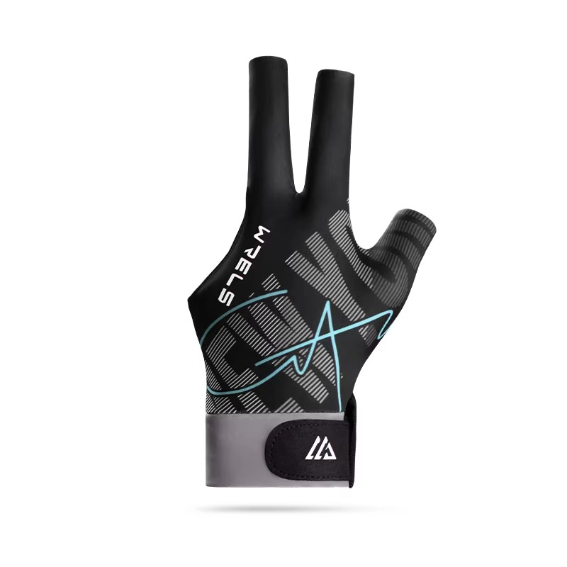 Three finger billiards glove with adjustable wrist strap and smooth low-friction design for pool, snooker and cue sports, providing enhanced cue control and consistent stroke performance