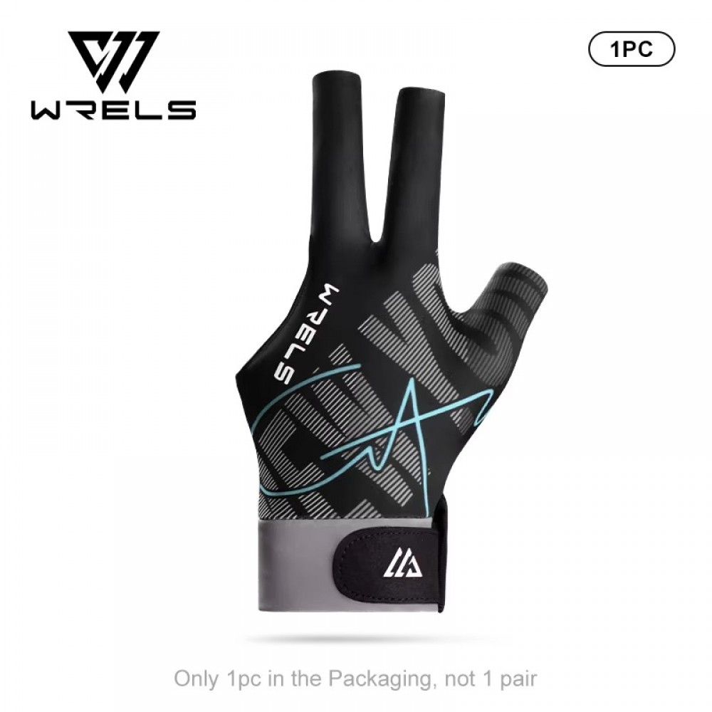 Three finger billiards glove with adjustable wrist strap and smooth low-friction design for pool, snooker and cue sports, providing enhanced cue control and consistent stroke performance