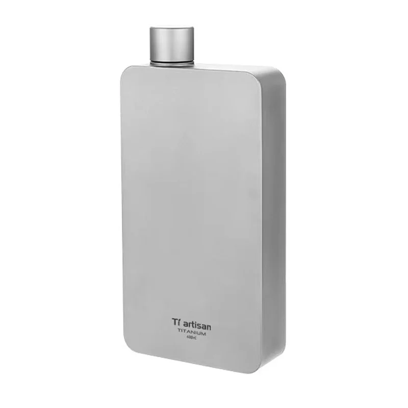 Ultralight 400ml titanium hip flask with a slim rectangular design and secure screw-top cap. Crafted from corrosion-resistant titanium for durability and lightweight portability, making it ideal for camping, hiking, backpacking, travel, fishing, hunting, 