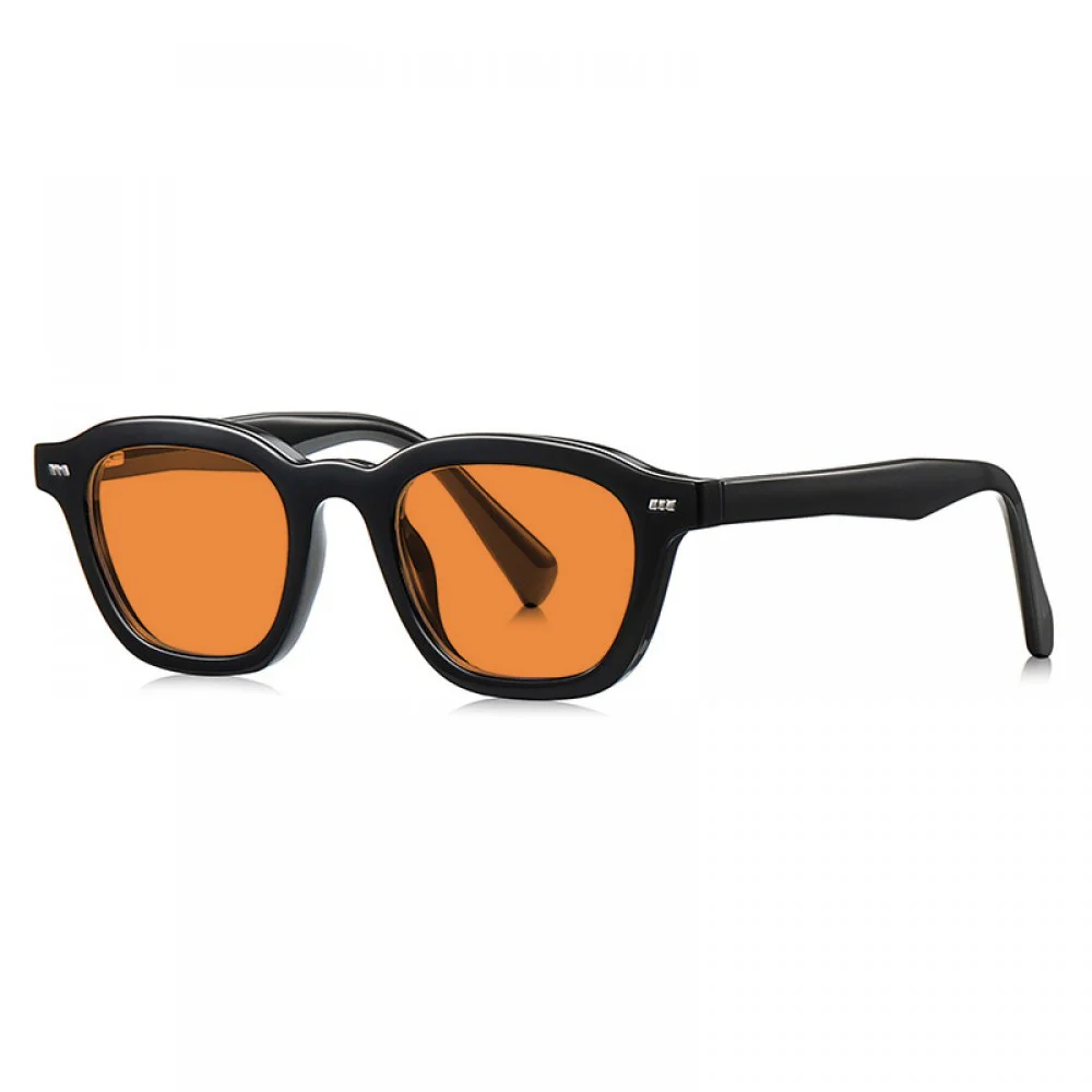 Unisex Blue Light Blocking Glasses with Black Frame Unisex blue light blocking glasses with a classic black acetate frame, rounded square design, red-tinted lenses, integrated nose bridge, and lightweight temples, designed to help reduce digital eye strain during computer work, gaming, reading, and extende