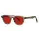 Unisex Blue Light Blocking Glasses with Red Tinted Lenses Unisex blue light blocking glasses featuring a translucent olive-brown acetate frame, square rounded design, red-tinted lenses, integrated nose bridge, and lightweight temples, ideal for reducing digital eye strain during computer work, gaming, reading, a