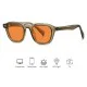 Unisex Blue Light Blocking Glasses with Red Tinted Lenses Unisex blue light blocking glasses featuring a translucent olive-brown acetate frame, square rounded design, red-tinted lenses, integrated nose bridge, and lightweight temples, ideal for reducing digital eye strain during computer work, gaming, reading, a