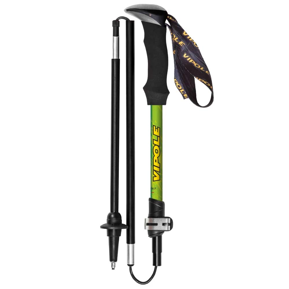 Vipole Fuji foldable trekking poles in green and black folded upright