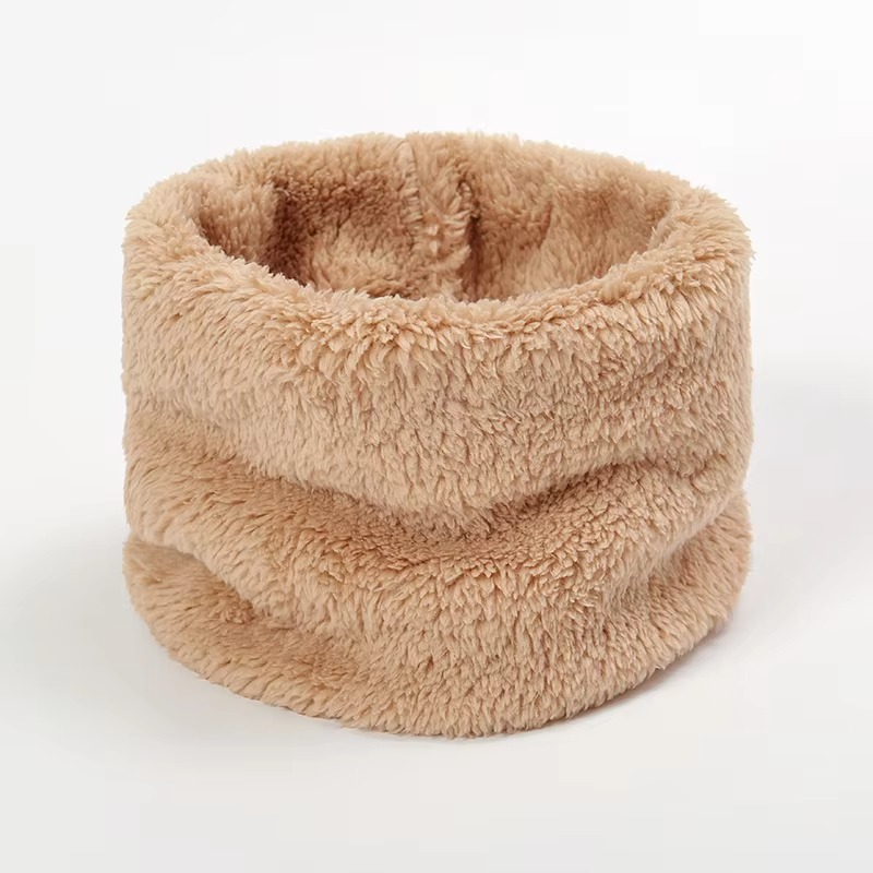 Soft beige faux fur loop neck gaiter for winter warmth comfort and cold weather outdoor protection