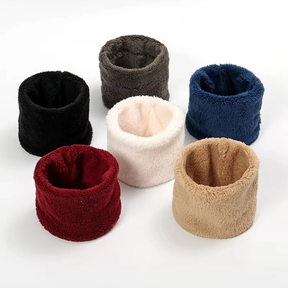 Soft faux fur winter loop neck gaiters in black gray blue red white and beige colors for warm cold weather protection