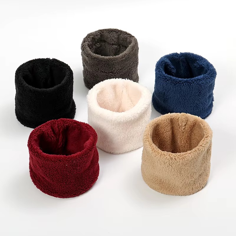 Soft beige faux fur loop neck gaiter for winter warmth comfort and cold weather outdoor protection