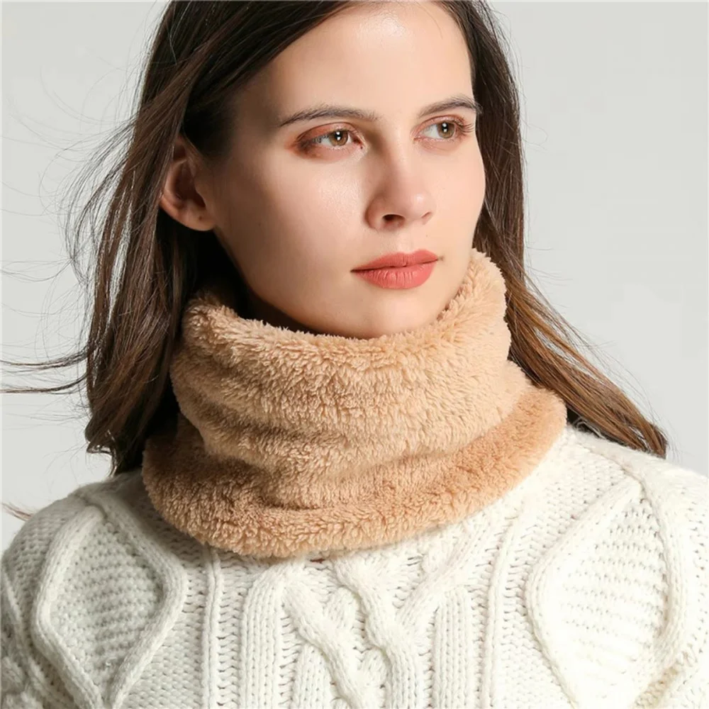 Soft beige faux fur loop neck gaiter for winter warmth comfort and cold weather outdoor protection