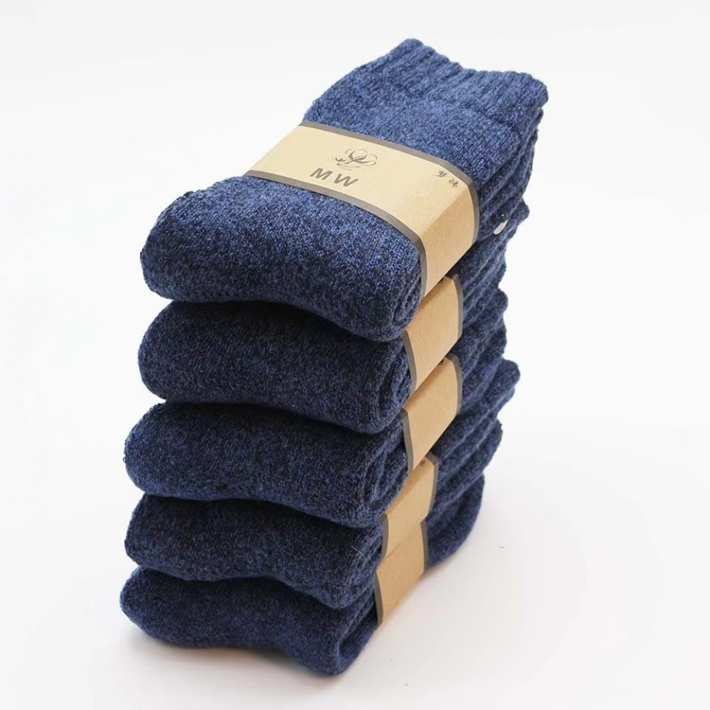 Winter Wool Socks 5 Pack Navy Blue Five pack of winter wool thermal socks in navy blue designed for hiking, cold weather, outdoor work and everyday winter comfort