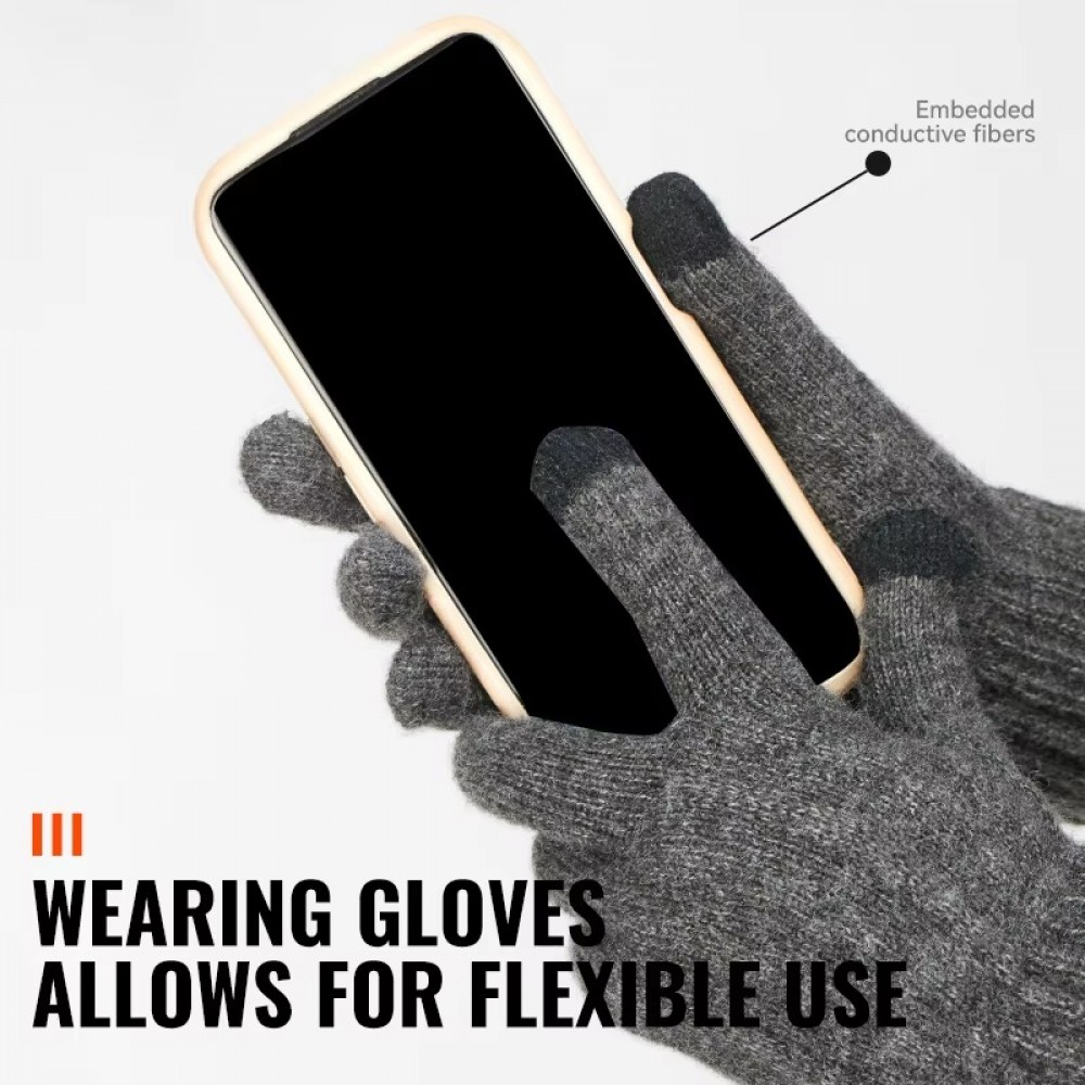 Warm winter touchscreen knit gloves for men and women featuring soft stretch fabric, full-finger coverage and touchscreen-compatible fingertips for everyday wear, commuting, outdoor activities and cold-weather use.