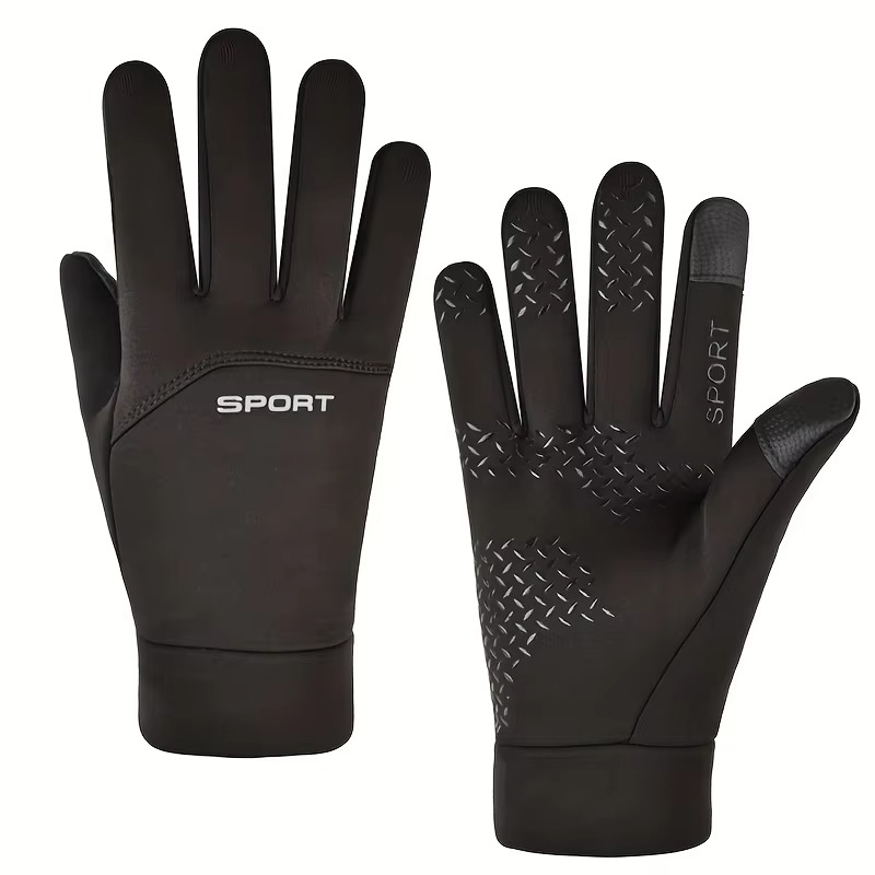Winter waterproof thermal gloves with insulated lining, touchscreen-compatible fingertips and non-slip grip palms designed for cycling, running, hiking, commuting and outdoor activities in cold weather conditions.