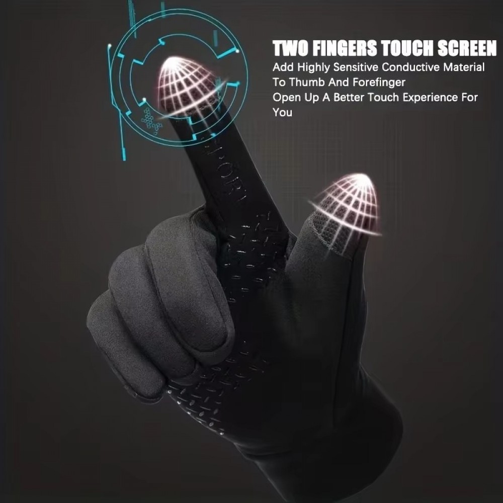 Winter waterproof thermal gloves with insulated lining, touchscreen-compatible fingertips and non-slip grip palms designed for cycling, running, hiking, commuting and outdoor activities in cold weather conditions.