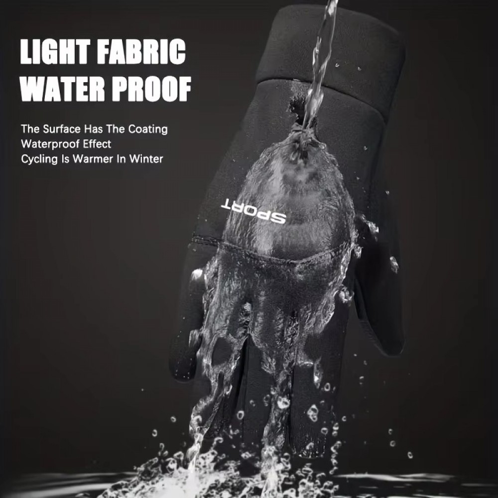 Winter waterproof thermal gloves with insulated lining, touchscreen-compatible fingertips and non-slip grip palms designed for cycling, running, hiking, commuting and outdoor activities in cold weather conditions.