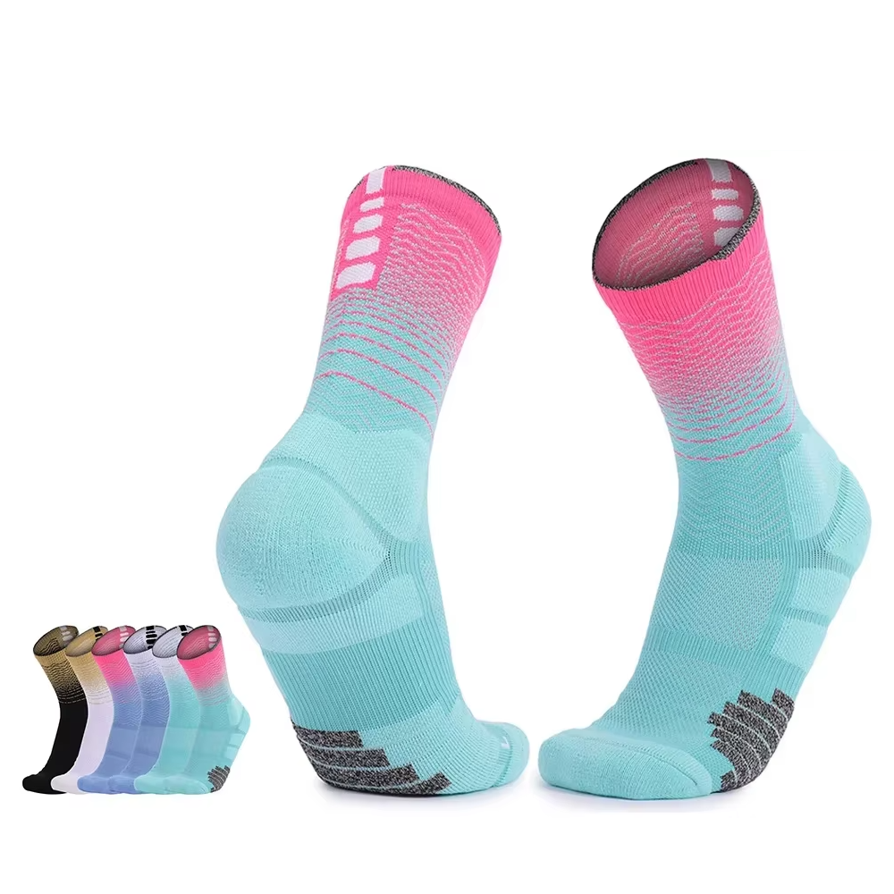 WRELS Professional Sports Socks – Shock Absorbing Anti-Slip (6 Colors) Pair of turquoise and pink WRELS professional sports socks with anti-slip grip, shown with additional color options.