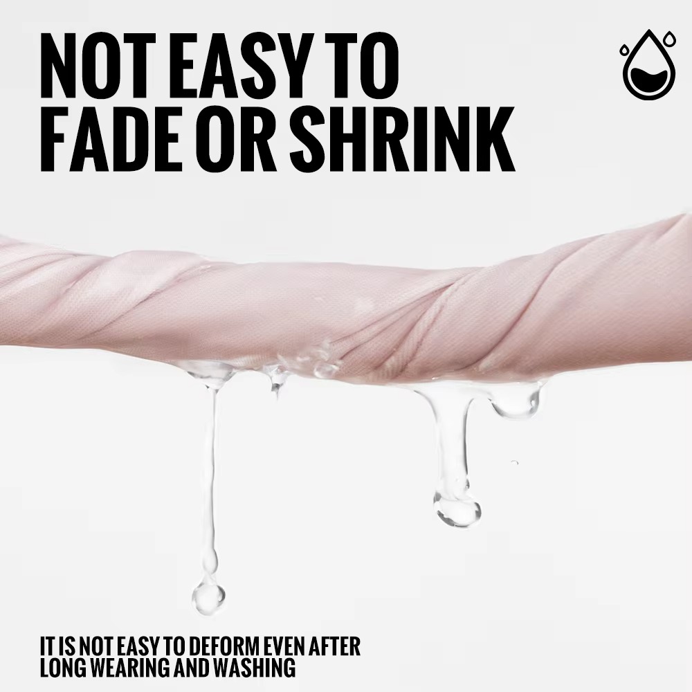 Close-up of light pink WRELS summer gloves showing stretch fabric with water resistance and fade-proof material demonstration