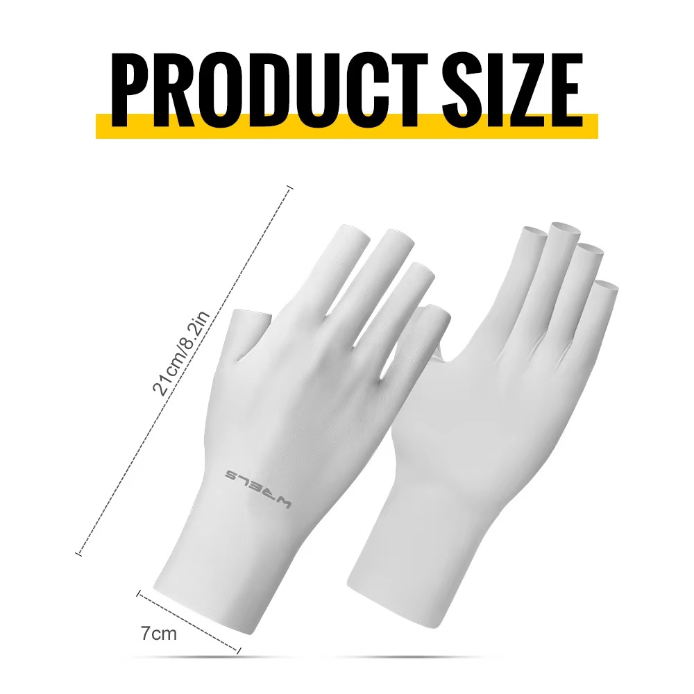 Close-up of WRELS summer gloves with fingerless design for UV protection and sunscreen use