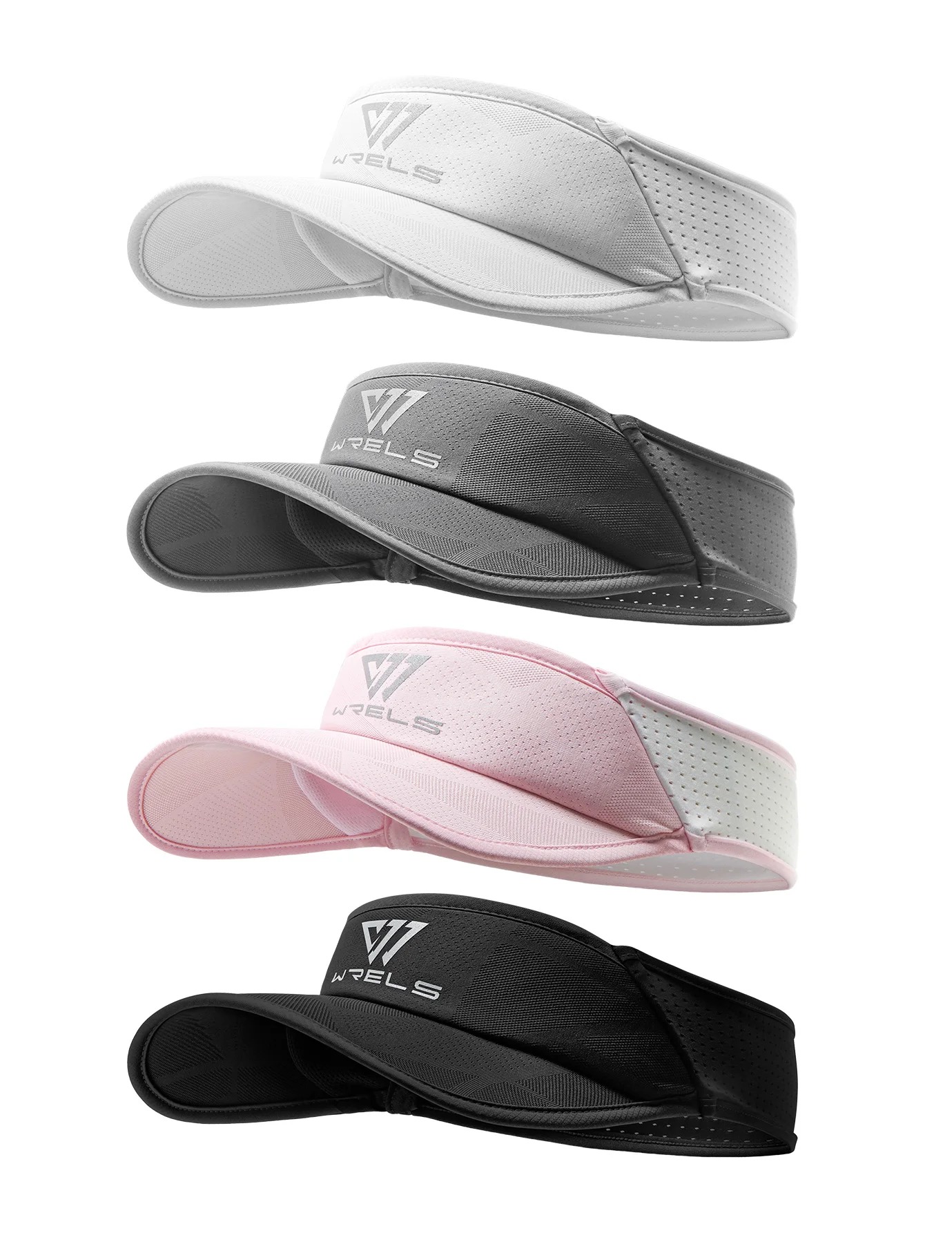 Side view of WRELS sports visor hat with breathable perforated fabric and curved brim