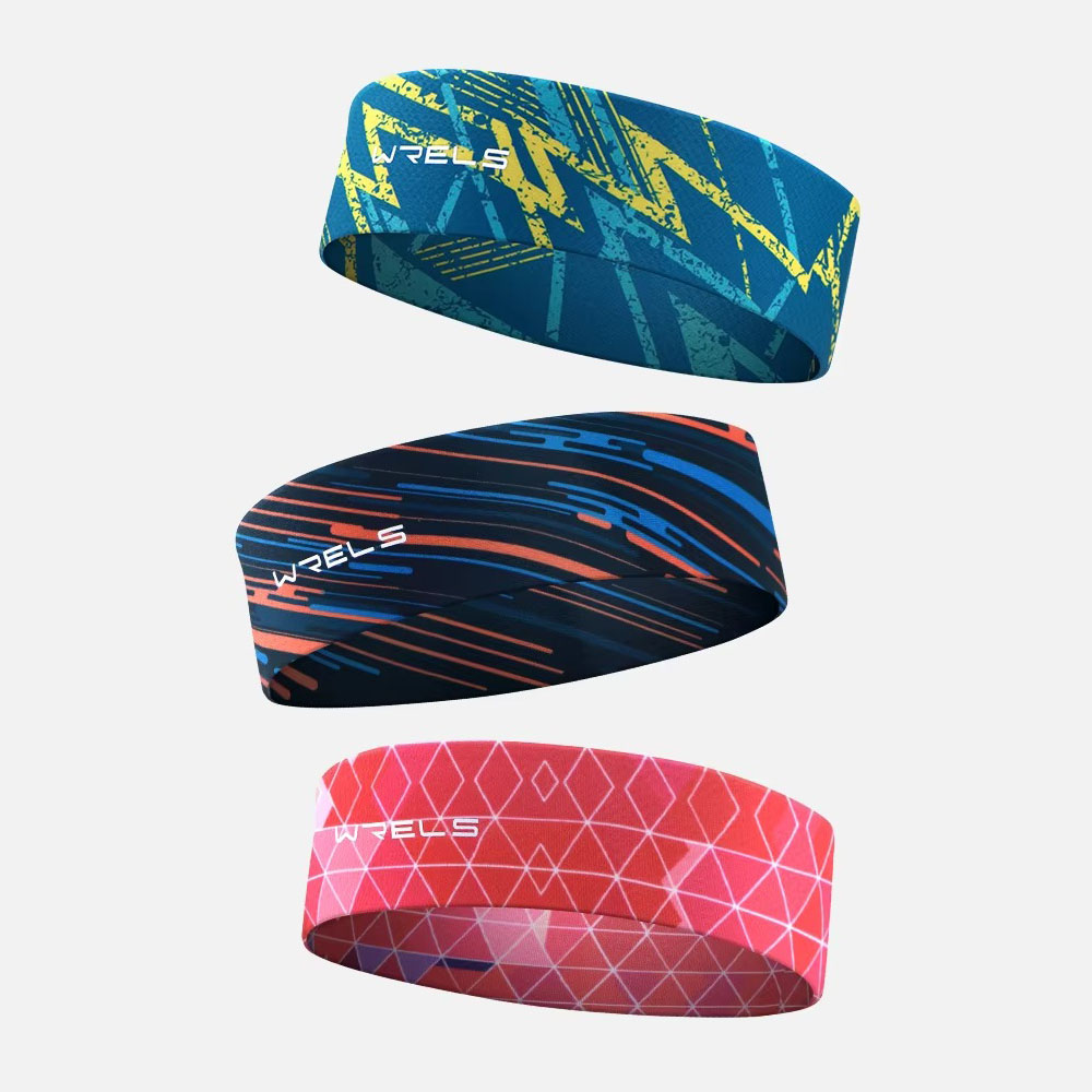 Elastic moisture wicking athletic headbands with colorful printed design for running, gym and outdoor sports