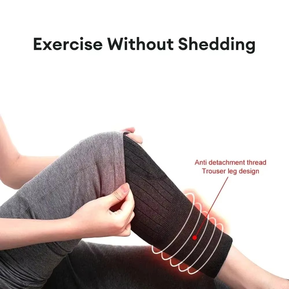 Gray knitted plush knee warmers with stretch fit design for warmth comfort and leg support during winter