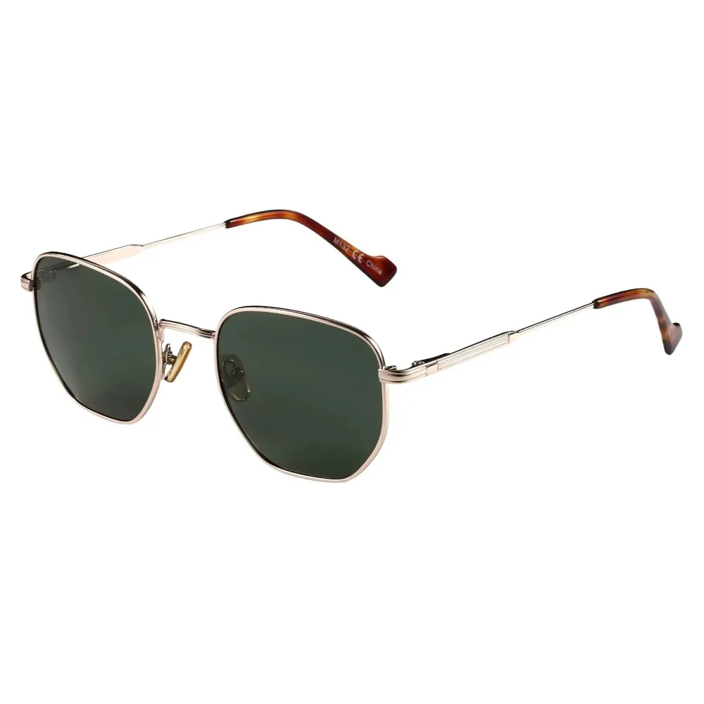 Zenottic Fashion Hexagon Polarized Retro Sunglasses Retro hexagon sunglasses with a gold-tone metal frame and polarized green lenses, offering stylish UV protection for everyday wear and outdoor activities.