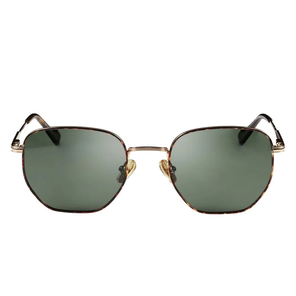 Zenottic Fashion Hexagon Polarized Retro Sunglasses Retro hexagon sunglasses with a gold-tone metal frame and polarized green lenses, offering stylish UV protection for everyday wear and outdoor activities.