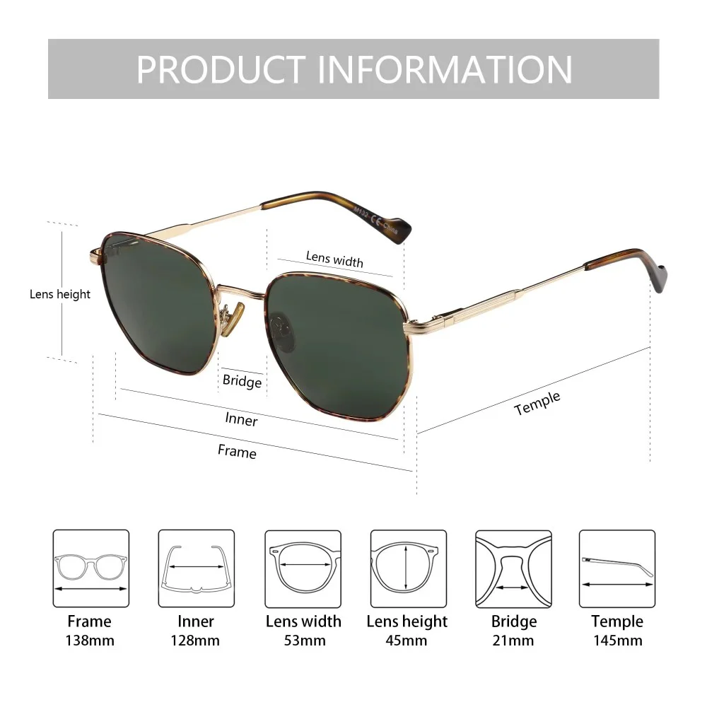 Zenottic Fashion Hexagon Polarized Retro Sunglasses Retro hexagon sunglasses with a gold-tone metal frame and polarized green lenses, offering stylish UV protection for everyday wear and outdoor activities.
