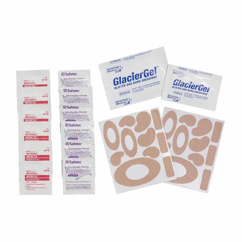AMK Blister Medic Kit – Contents Laid Out for Trail Use Blister Medic Footcare Kit with GlacierGel – First Aid for Hiking Blisters NZ