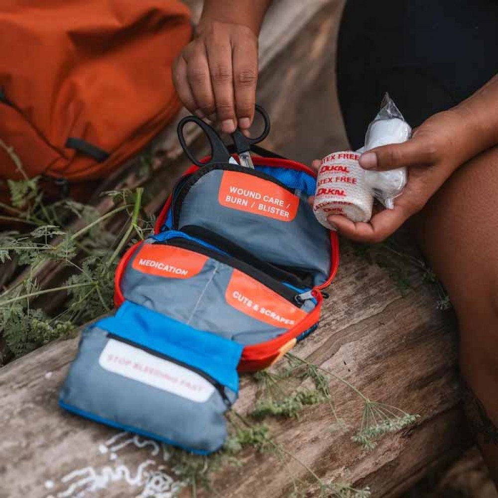 AMK Mountain Hiker Kit in Use Outdoors – NZ Trailside First Aid Using the AMK Mountain Hiker First Aid Kit on the trail – Outdoor Medical Kit NZ
