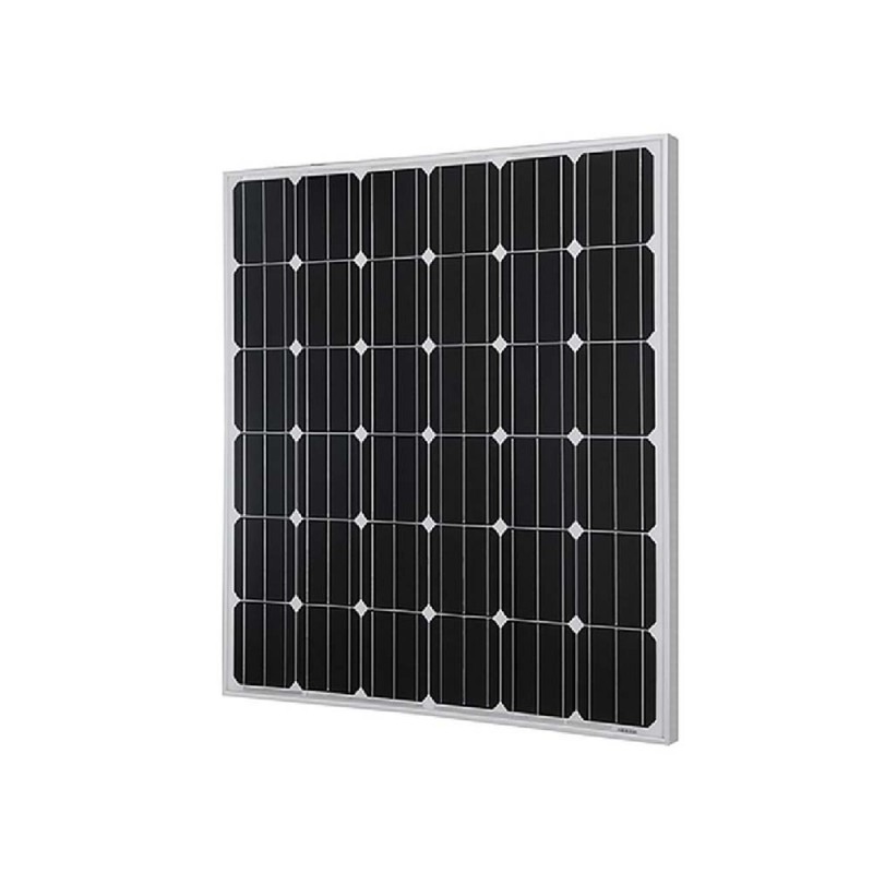 Angled view of Victron 12V 20W monocrystalline solar panel showing black solar cells and white frame