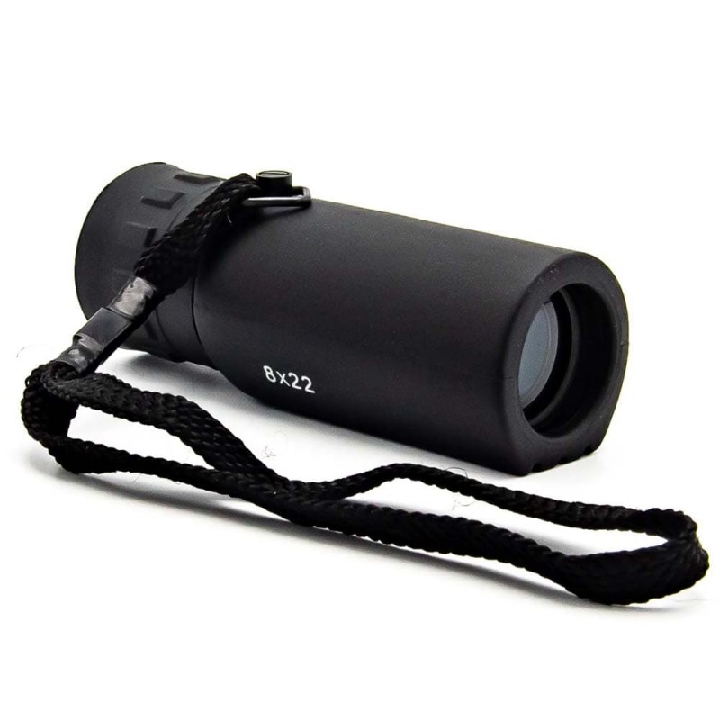 Black Brunton Lite Tech 8x22 monocular featuring wrist strap and compact design for outdoor use