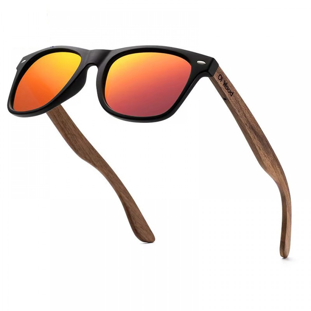 Red mirrored polarised sunglasses with wooden arms from Oi Wood