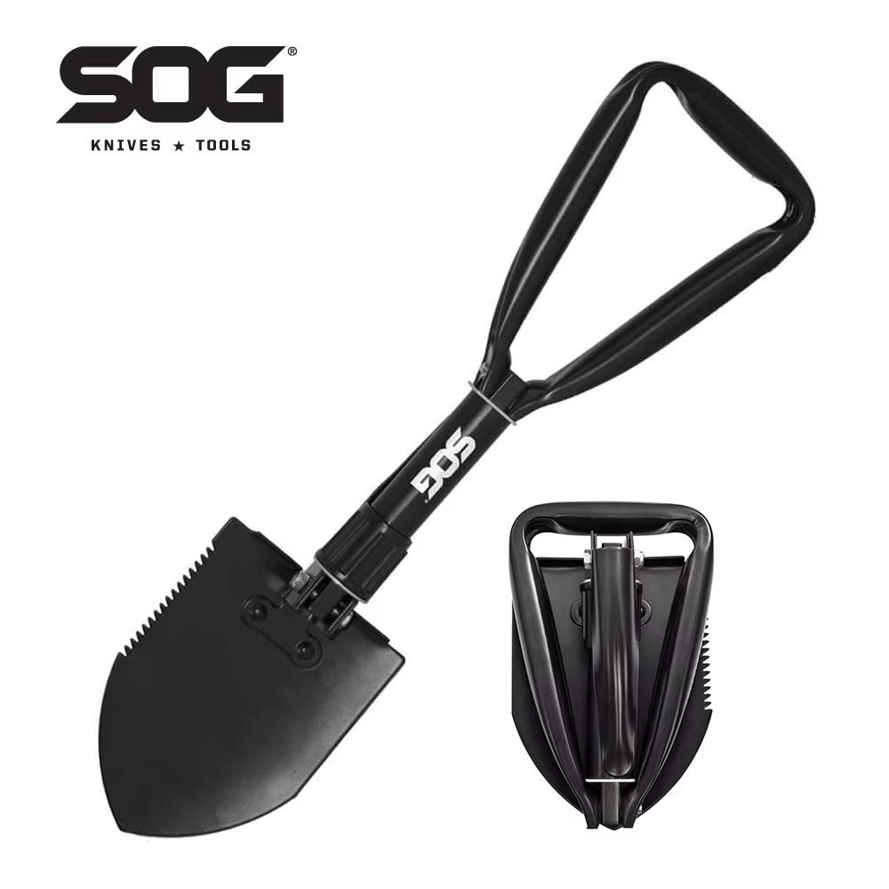 SOG Folding Entrenching Tool Shovel SOG folding entrenching shovel with triangle handle and black finish