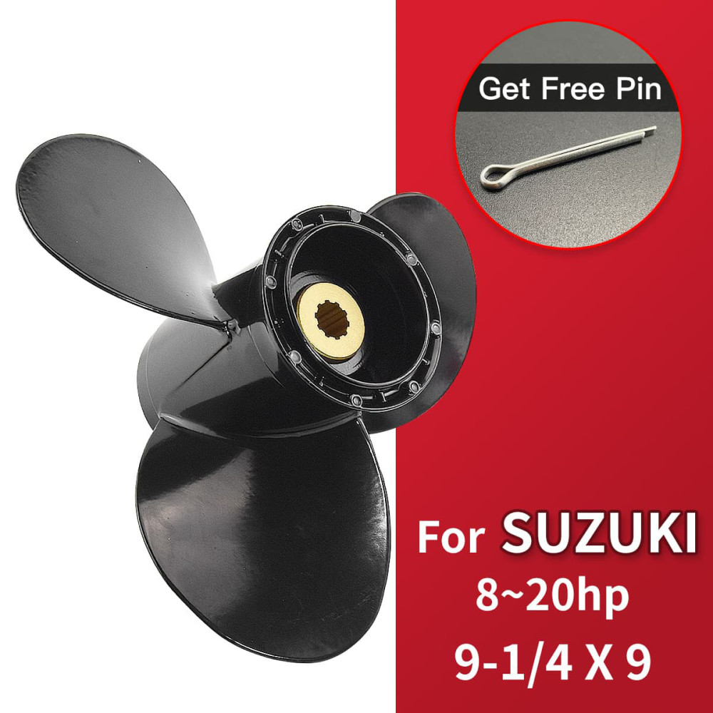 9 1/4 x 9 Outboard Propeller for Suzuki 8-20HP - 3-Blade Aluminum Alloy, 10 Spline