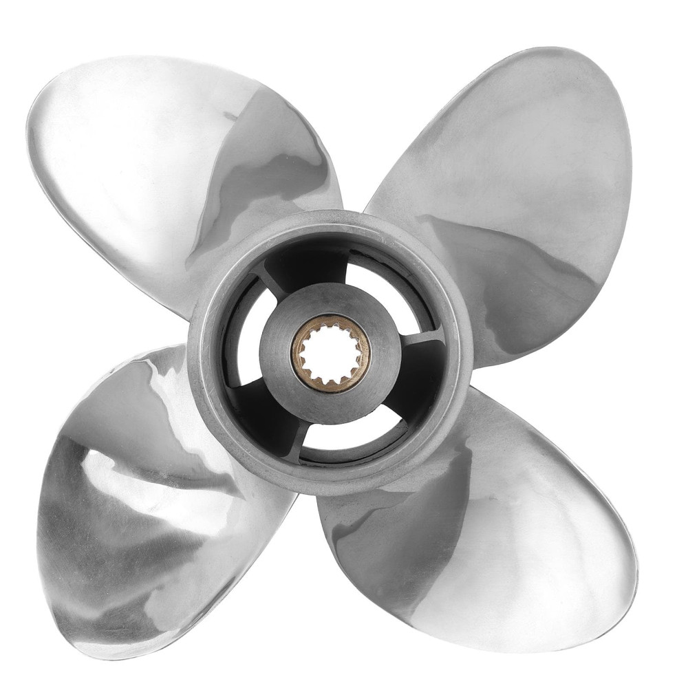 9.9x10 RH Stainless Steel Outboard Propeller for Johnson 15-35HP - 4-Blade, 14 Spline