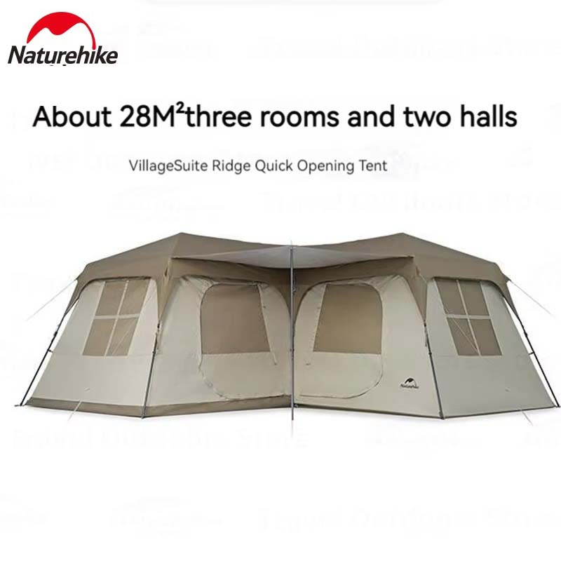 Naturehike large camping tent with 3 rooms and 2 hall areas, total space of about 28m²