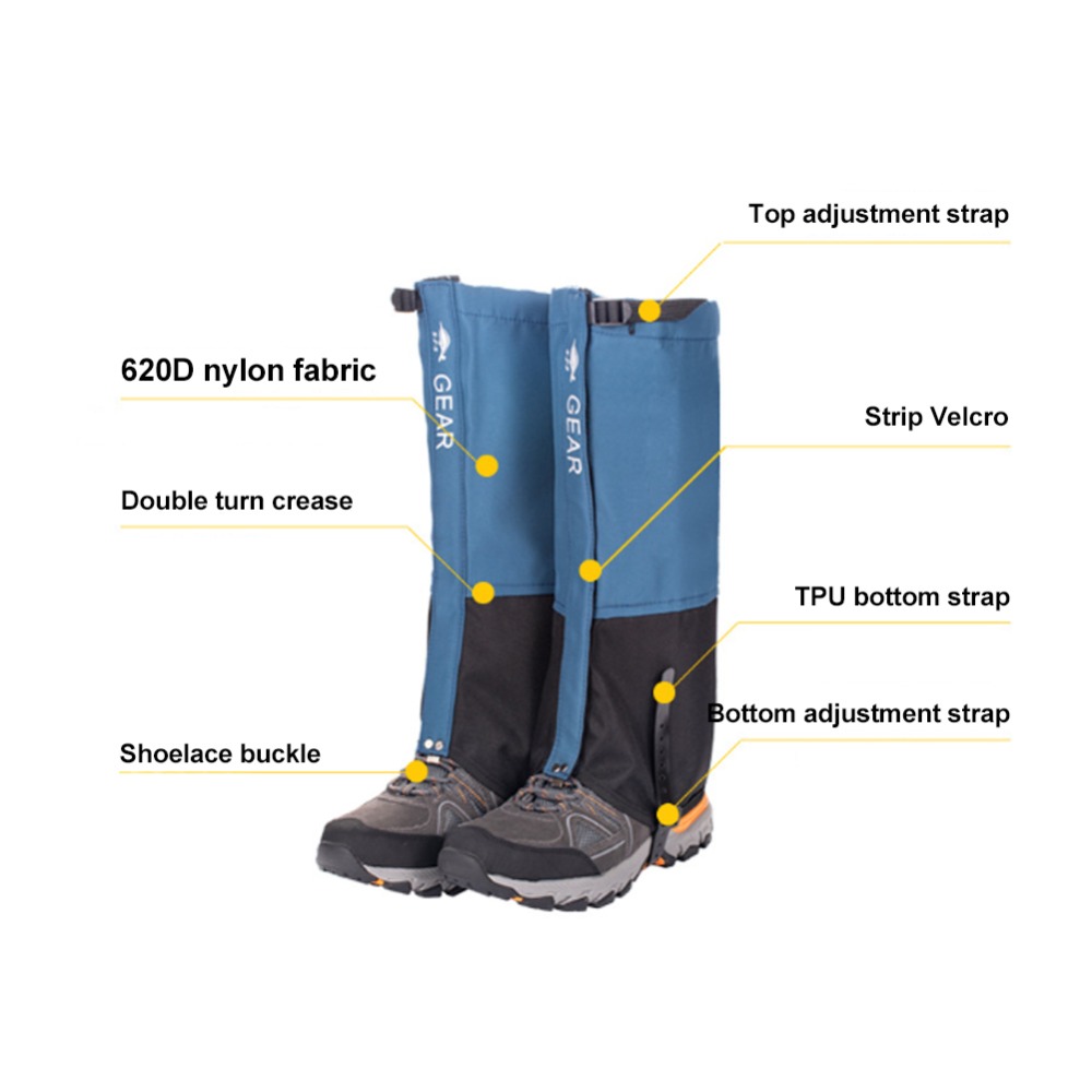 Durable Hiking Boot Gaiters made from 620D Nylon, available in multiple sizes and colors.