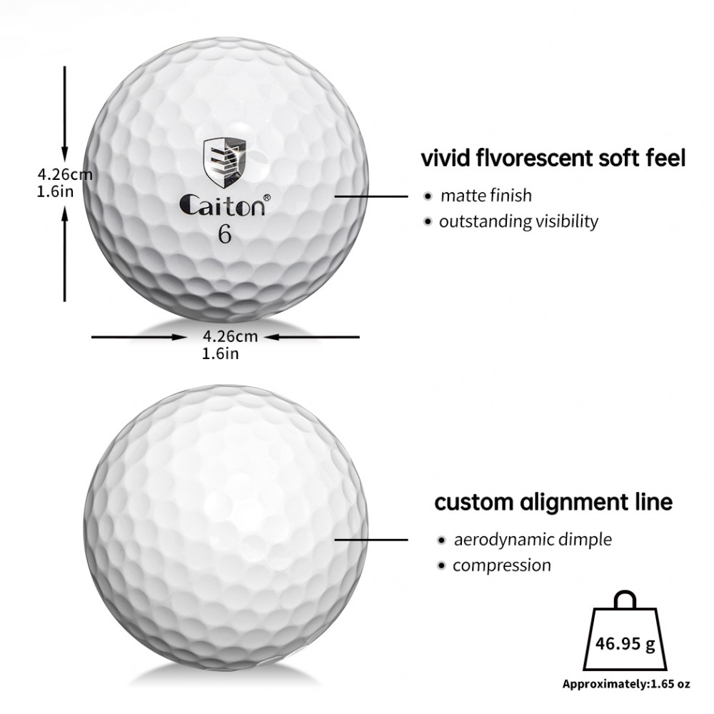 Caiton 3-Layer Golf Balls White Caiton 3-layer golf ball featuring a dimpled surface with black Caiton logo and branding.