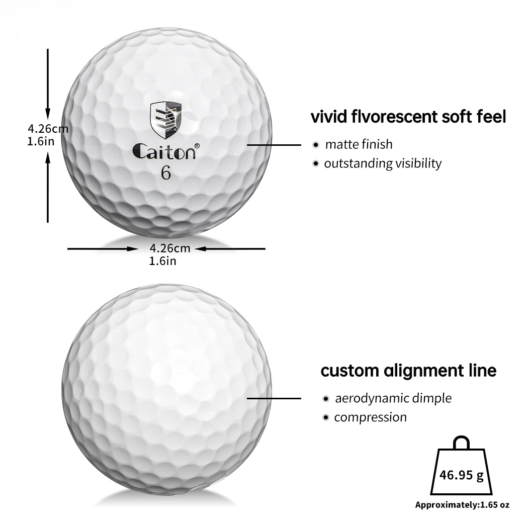 White Caiton 3-layer golf ball featuring a dimpled surface with black Caiton logo and branding.