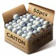 Box of 50 Caiton white 2-layer golf balls designed for practice and recreational golf.