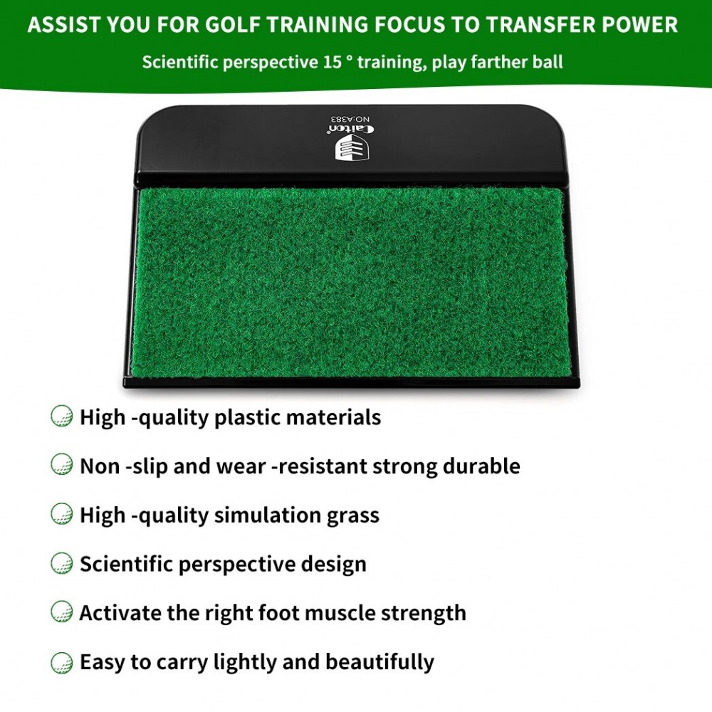 Caiton golf swing weight pedal with a green turf surface and black angled base for golf swing training.