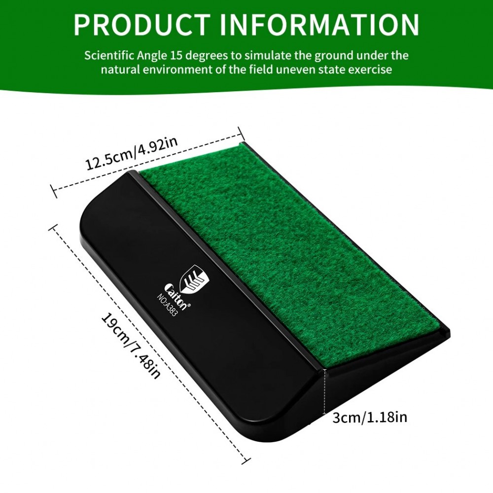 Caiton golf swing weight pedal with a green turf surface and black angled base for golf swing training.