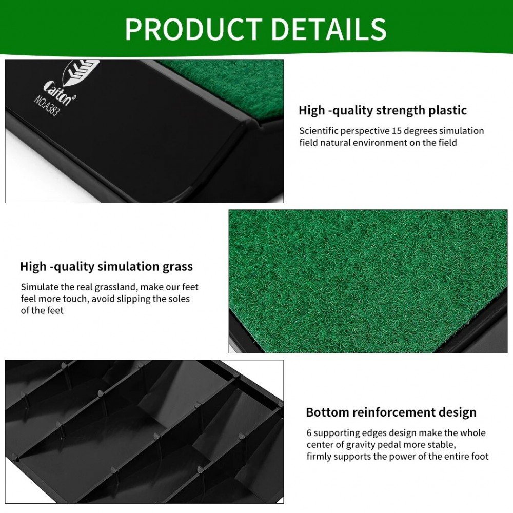 Caiton golf swing weight pedal with a green turf surface and black angled base for golf swing training.