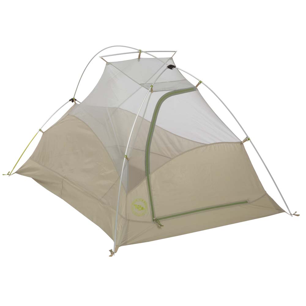 Big Agnes C Bar Backpacking Tent with Rainfly Setup Fully assembled Big Agnes C Bar Backpacking Tent with rainfly, single door and vestibule for gear storage.