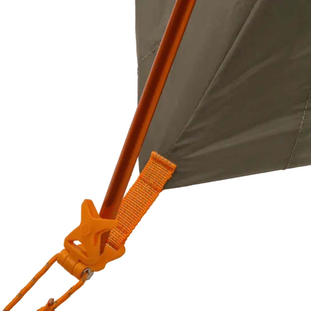 Close-up of DAC pole attachment point on Big Agnes C Bar Backpacking Tent for stability.