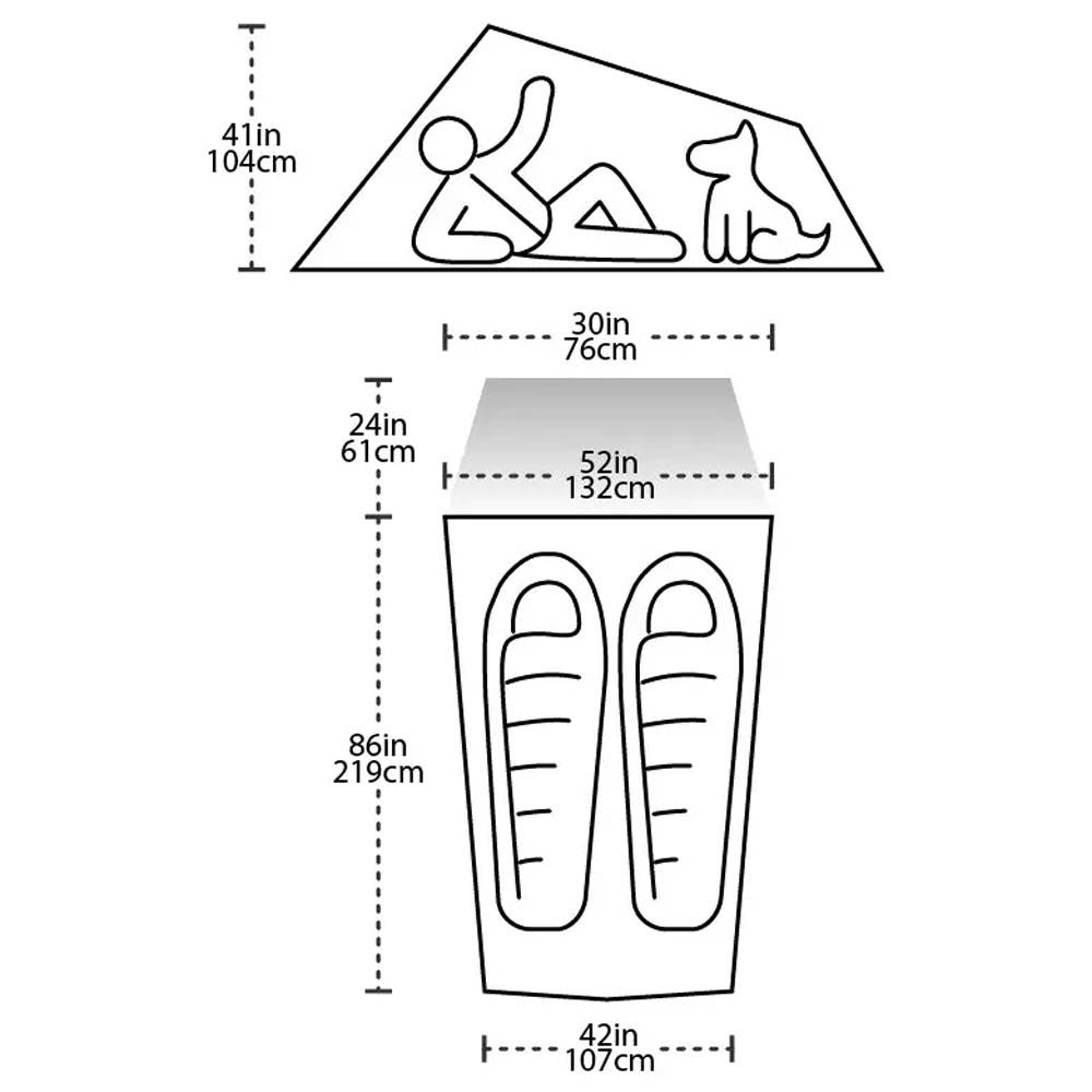 Diagram of Big Agnes C Bar Tent floor plan showing dimensions, sleeping capacity, and head height.
