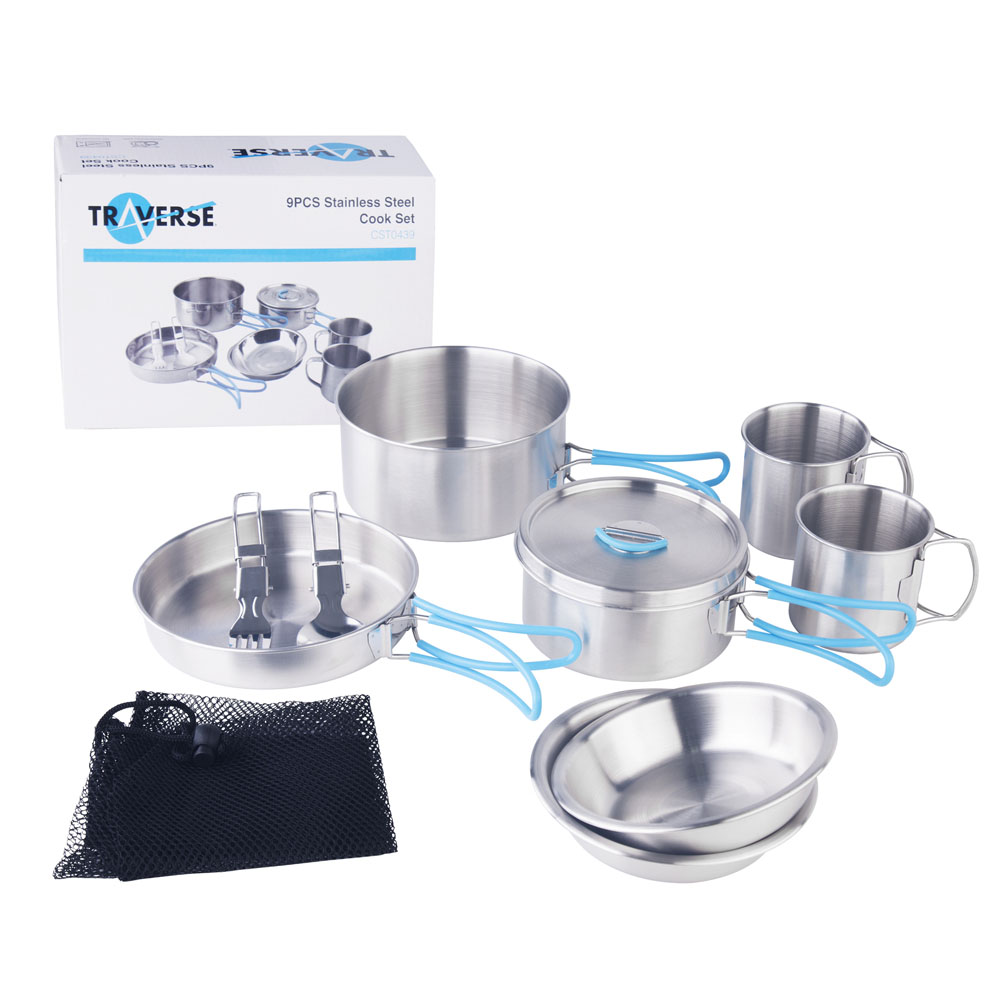 Traverse 9 Piece Stainless Steel Camping Cookset