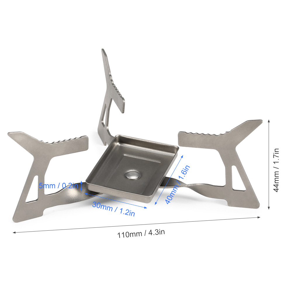 Full view of Lixada Ultralight Titanium Solid Fuel Stove 14g with mini alcohol tray