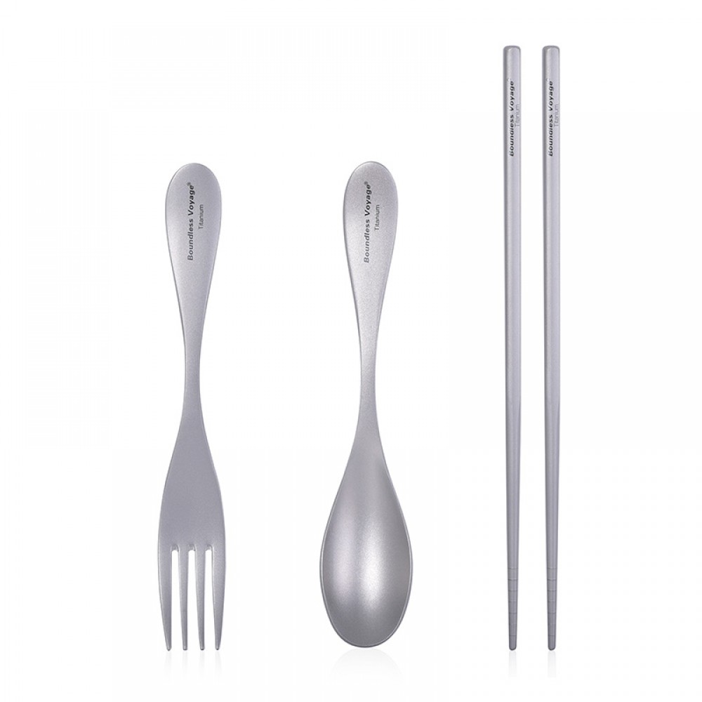 Boundless Voyage Ultralight Titanium Cutlery Set including a spoon, fork, and chopsticks, showcasing durability and sleek design.