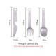 Boundless Voyage Ti1077T cutlery set made of 99.8% titanium, including a knife, fork, and spoon, showcasing its lightweight and sleek design.